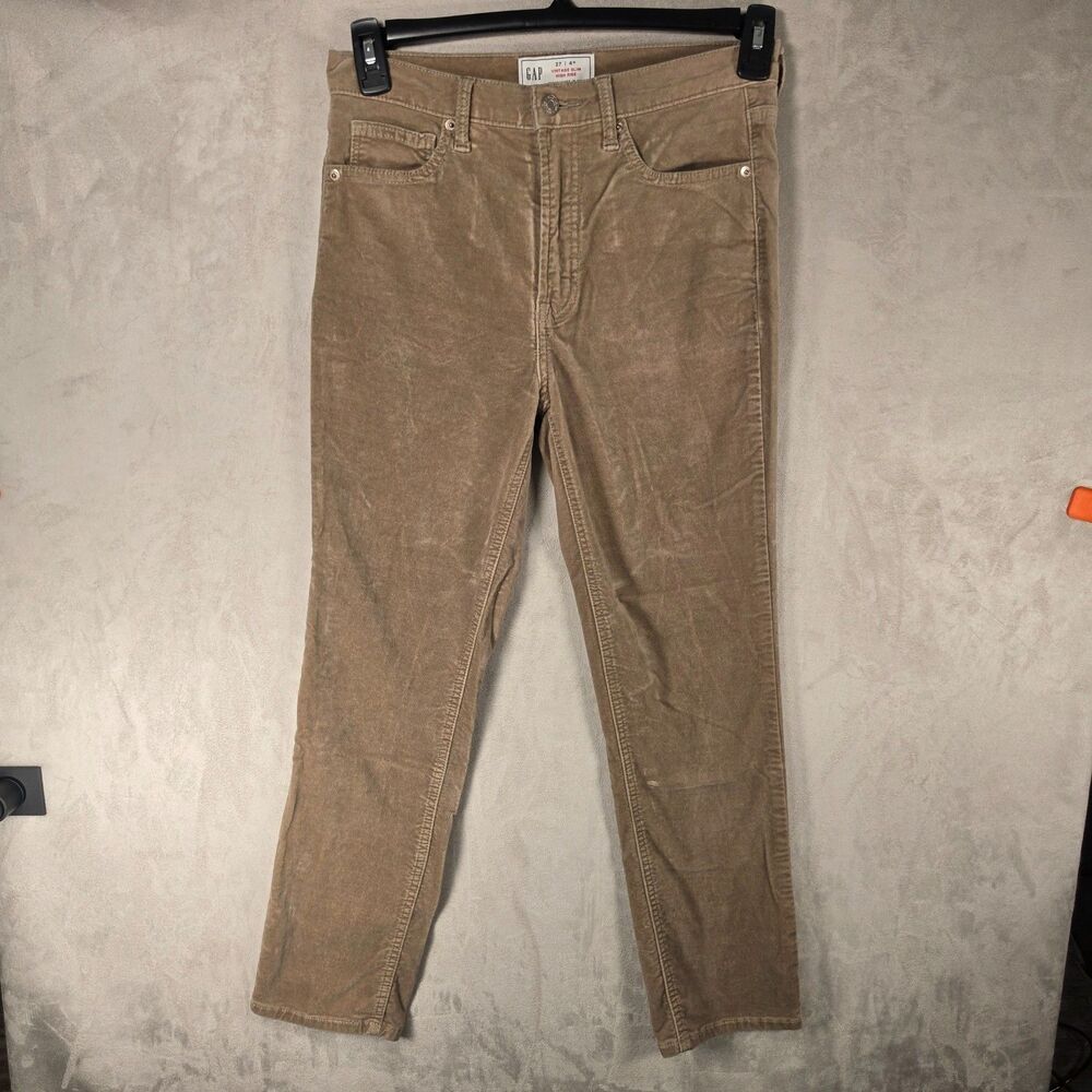 Gap Velvet Pants Women 27/4 R Vintage Slim High Rise Flannel Taupe Brown StretcH